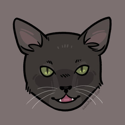 drawing of a black cat's head